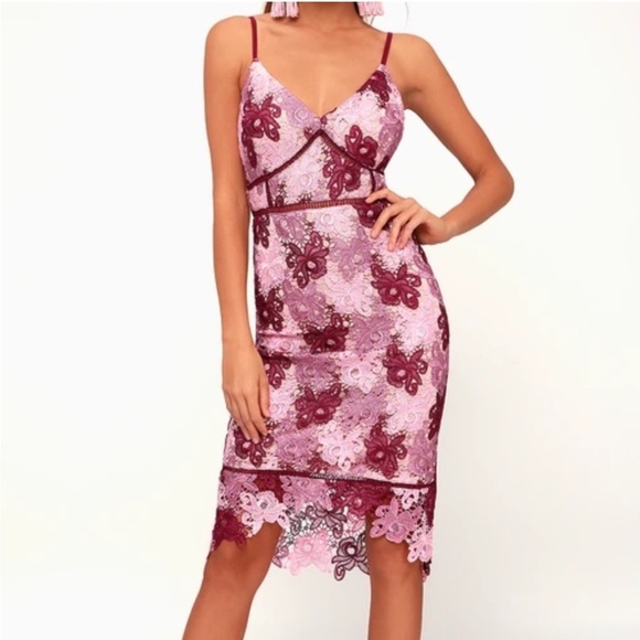 Lulu's Burgundy and Pink Lace Dress - Picture 1 of 11
